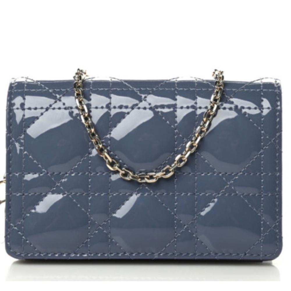 LADY DIOR NANO POUCH - DENIM BLUE PATENT CANNAGE CALFSKIN